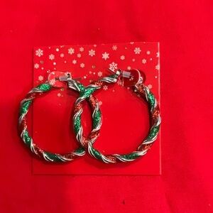 NIP Festive Red and Green Twisted Hoop Earrings